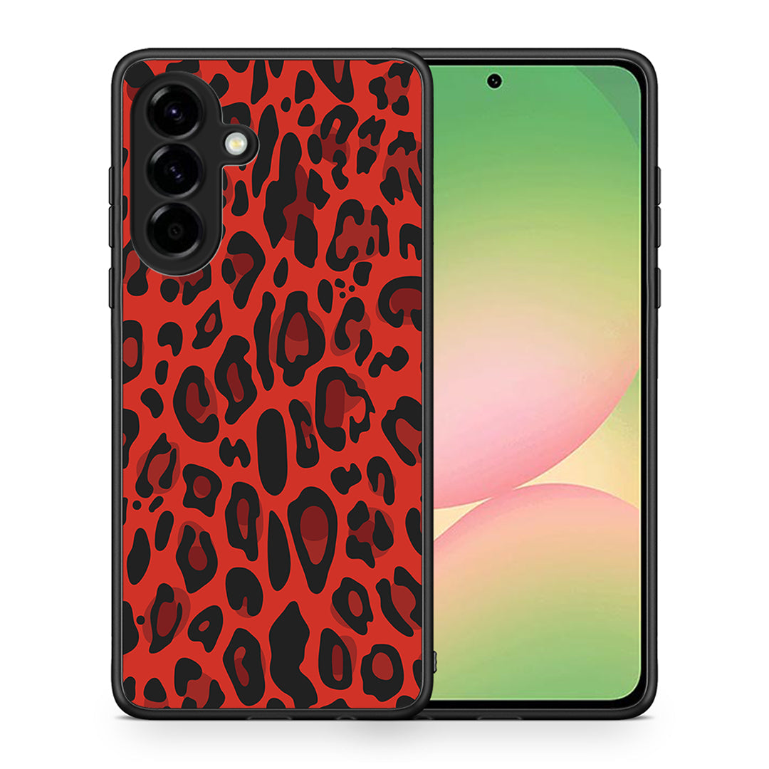Θήκη Samsung Galaxy A56 Red Leopard Animal από τη Smartfits με σχέδιο στο πίσω μέρος και μαύρο περίβλημα | Samsung Galaxy A56 Red Leopard Animal case with colorful back and black bezels