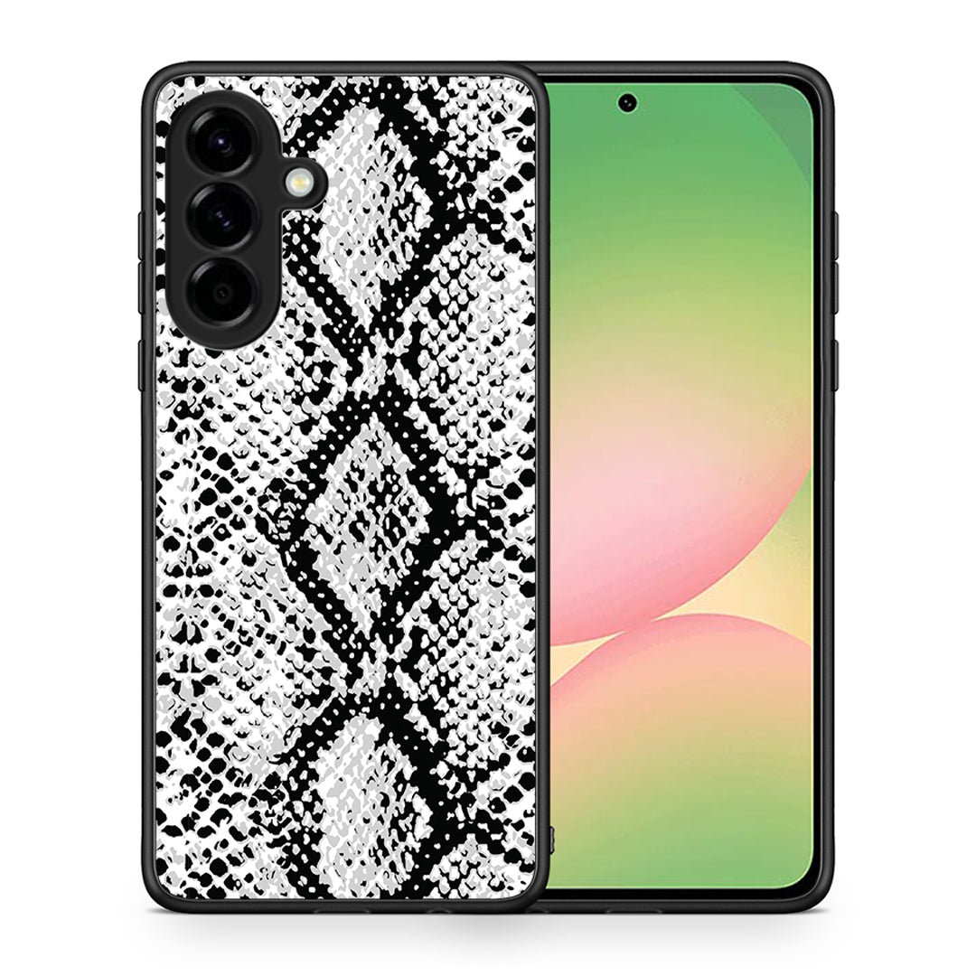 Θήκη Samsung Galaxy A56 White Snake Animal από τη Smartfits με σχέδιο στο πίσω μέρος και μαύρο περίβλημα | Samsung Galaxy A56 White Snake Animal case with colorful back and black bezels