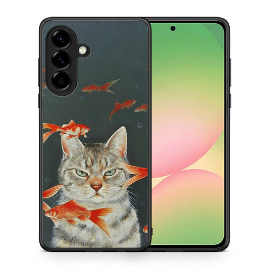 Θήκη Samsung Galaxy A56 Cat Goldfish από τη Smartfits με σχέδιο στο πίσω μέρος και μαύρο περίβλημα | Samsung Galaxy A56 Cat Goldfish case with colorful back and black bezels