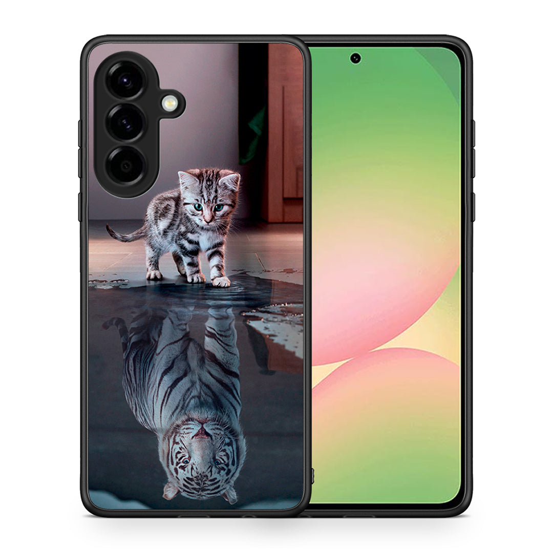 Θήκη Samsung Galaxy A56 Tiger Cute από τη Smartfits με σχέδιο στο πίσω μέρος και μαύρο περίβλημα | Samsung Galaxy A56 Tiger Cute case with colorful back and black bezels