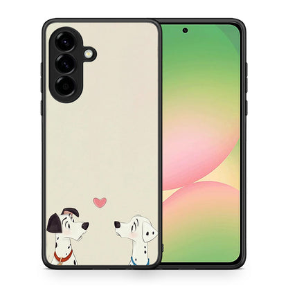 Θήκη Samsung Galaxy A56 Dalmatians Love από τη Smartfits με σχέδιο στο πίσω μέρος και μαύρο περίβλημα | Samsung Galaxy A56 Dalmatians Love case with colorful back and black bezels