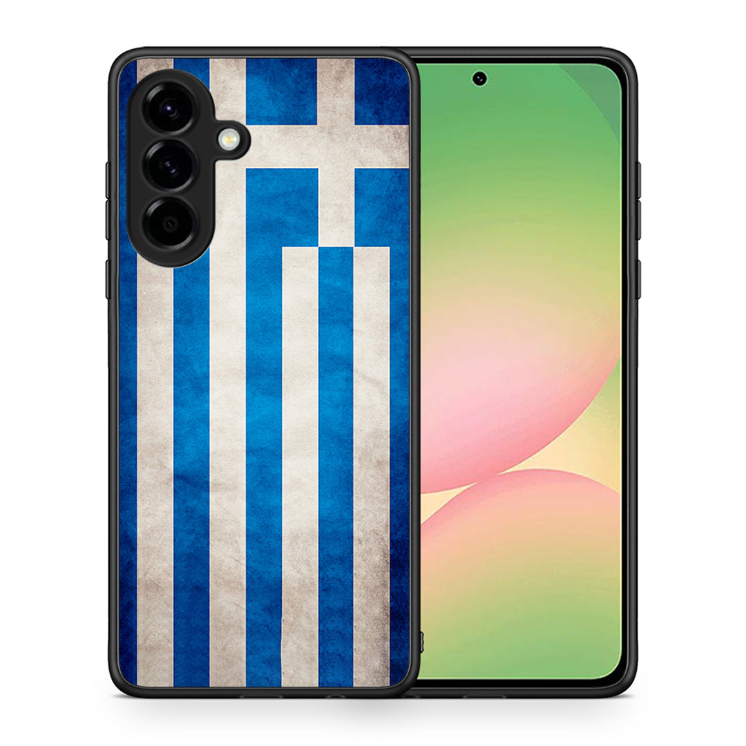 Θήκη Samsung Galaxy A56 Greek Flag από τη Smartfits με σχέδιο στο πίσω μέρος και μαύρο περίβλημα | Samsung Galaxy A56 Greek Flag case with colorful back and black bezels
