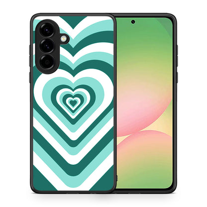 Θήκη Samsung Galaxy A56 Green Hearts από τη Smartfits με σχέδιο στο πίσω μέρος και μαύρο περίβλημα | Samsung Galaxy A56 Green Hearts case with colorful back and black bezels