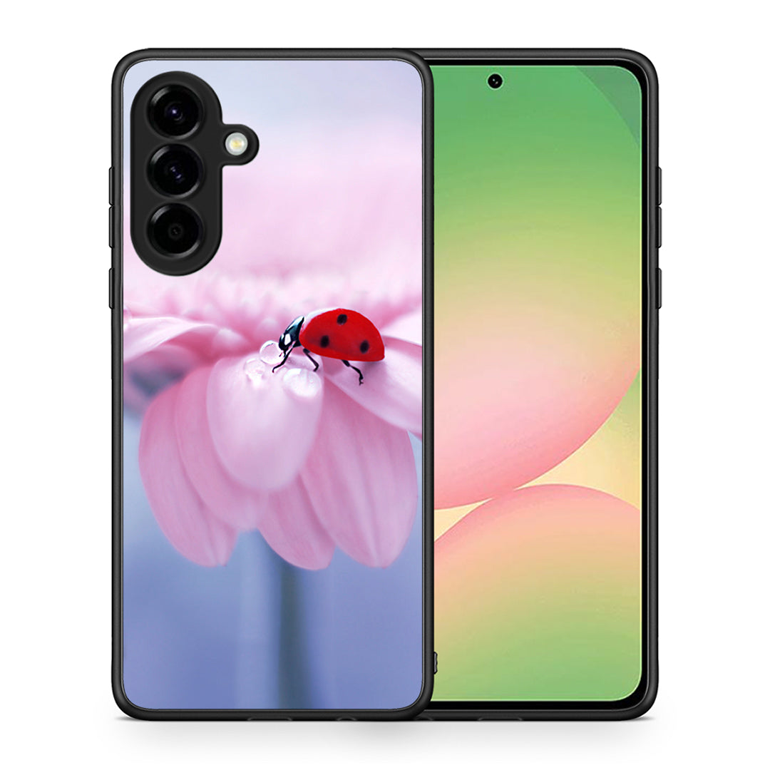 Θήκη Samsung Galaxy A56 Ladybug Flower από τη Smartfits με σχέδιο στο πίσω μέρος και μαύρο περίβλημα | Samsung Galaxy A56 Ladybug Flower case with colorful back and black bezels