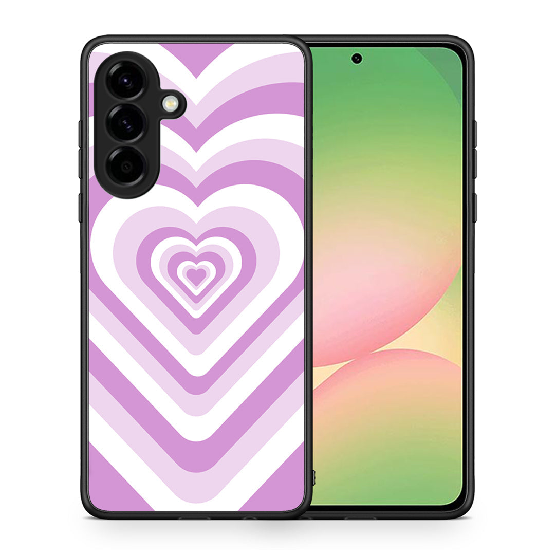 Θήκη Samsung Galaxy A56 Lilac Hearts από τη Smartfits με σχέδιο στο πίσω μέρος και μαύρο περίβλημα | Samsung Galaxy A56 Lilac Hearts case with colorful back and black bezels