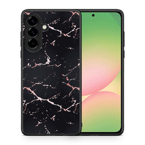 Θήκη Samsung Galaxy A56 Black Rosegold Marble από τη Smartfits με σχέδιο στο πίσω μέρος και μαύρο περίβλημα | Samsung Galaxy A56 Black Rosegold Marble case with colorful back and black bezels