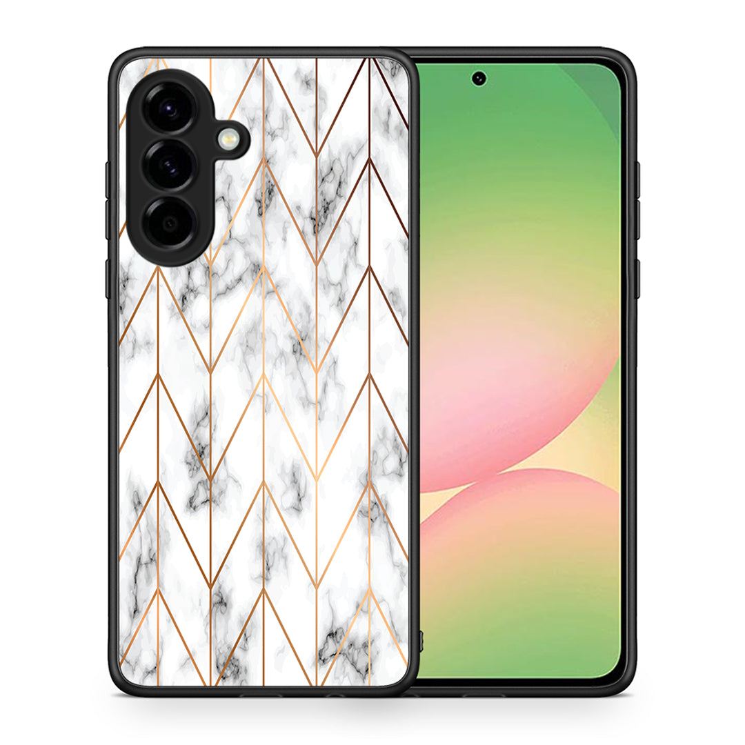 Θήκη Samsung Galaxy A56 Gold Geometric Marble από τη Smartfits με σχέδιο στο πίσω μέρος και μαύρο περίβλημα | Samsung Galaxy A56 Gold Geometric Marble case with colorful back and black bezels