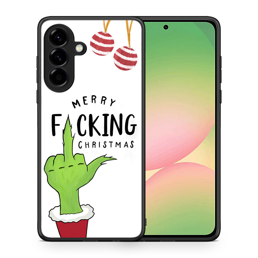 Θήκη Samsung Galaxy A56 Merry F Xmas από τη Smartfits με σχέδιο στο πίσω μέρος και μαύρο περίβλημα | Samsung Galaxy A56 Merry F Xmas case with colorful back and black bezels