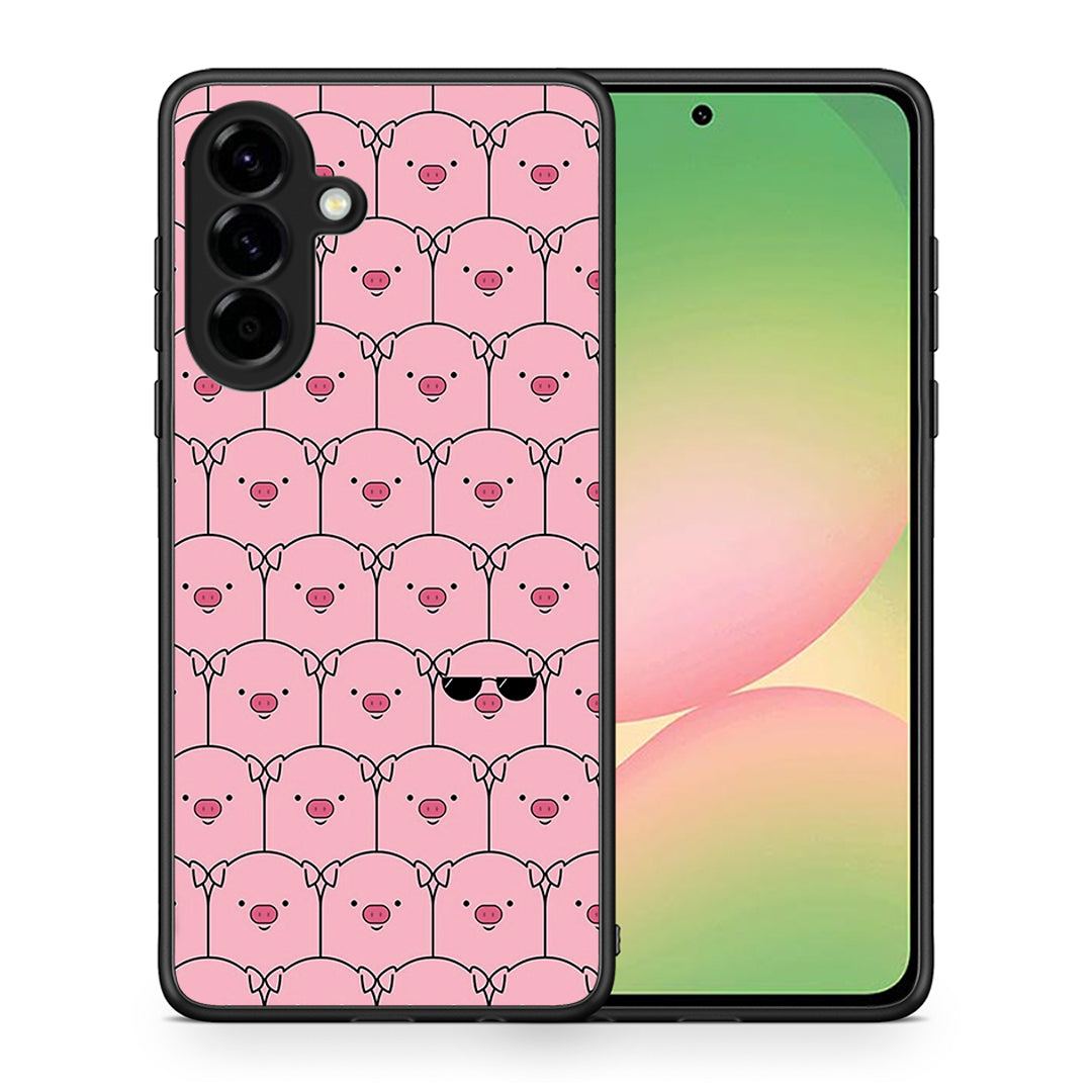 Θήκη Samsung Galaxy A56 Pig Glasses από τη Smartfits με σχέδιο στο πίσω μέρος και μαύρο περίβλημα | Samsung Galaxy A56 Pig Glasses case with colorful back and black bezels