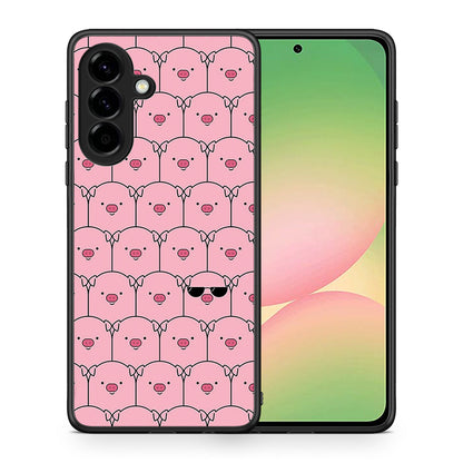 Θήκη Samsung Galaxy A56 Pig Glasses από τη Smartfits με σχέδιο στο πίσω μέρος και μαύρο περίβλημα | Samsung Galaxy A56 Pig Glasses case with colorful back and black bezels