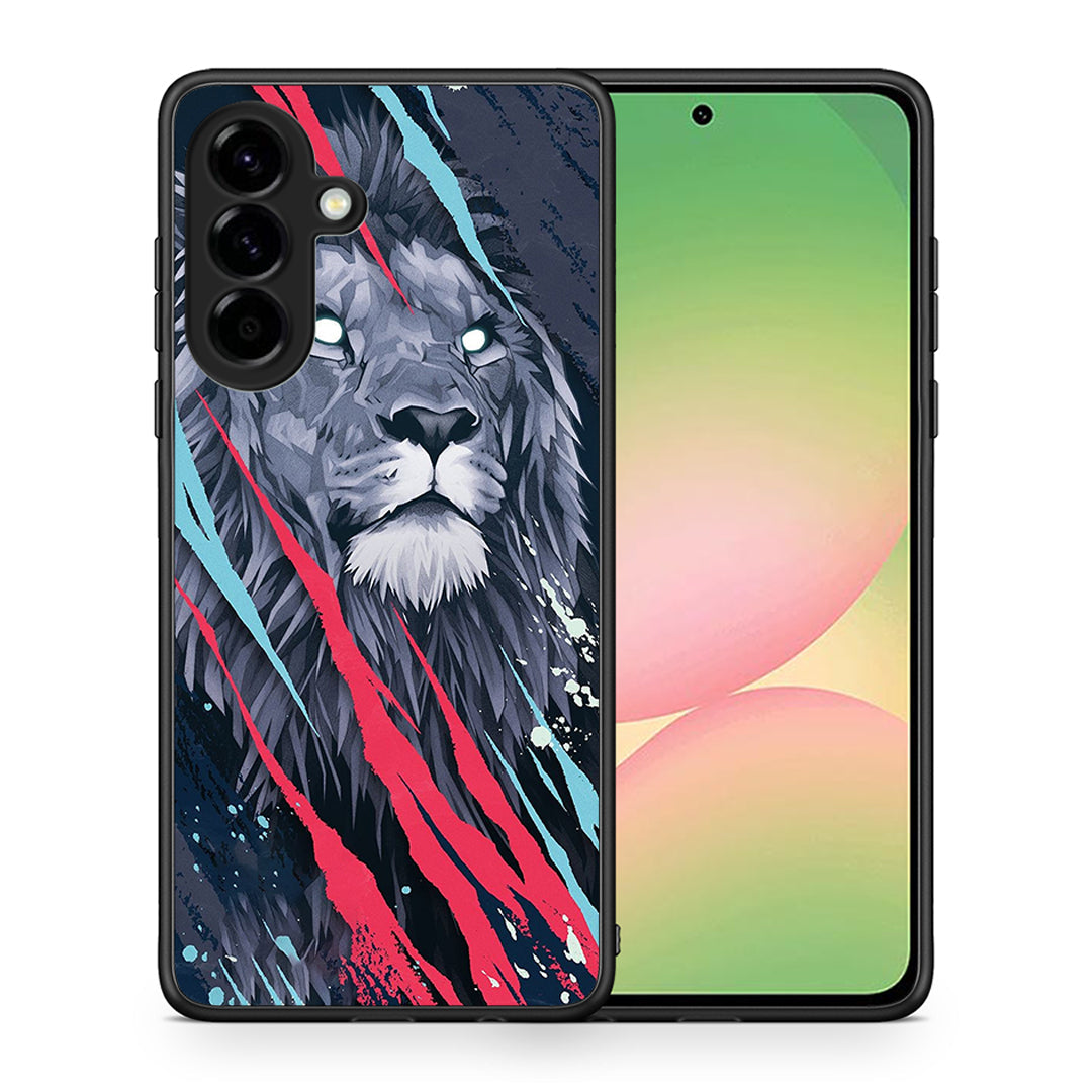 Θήκη Samsung Galaxy A56 Lion Designer PopArt από τη Smartfits με σχέδιο στο πίσω μέρος και μαύρο περίβλημα | Samsung Galaxy A56 Lion Designer PopArt case with colorful back and black bezels