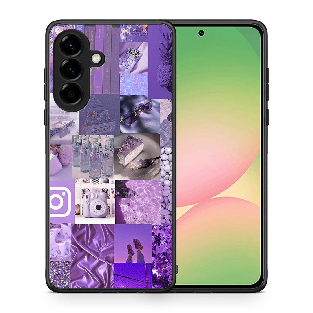 Θήκη Samsung Galaxy A56 Purple Aesthetic Collage από τη Smartfits με σχέδιο στο πίσω μέρος και μαύρο περίβλημα | Samsung Galaxy A56 Purple Aesthetic Collage case with colorful back and black bezels