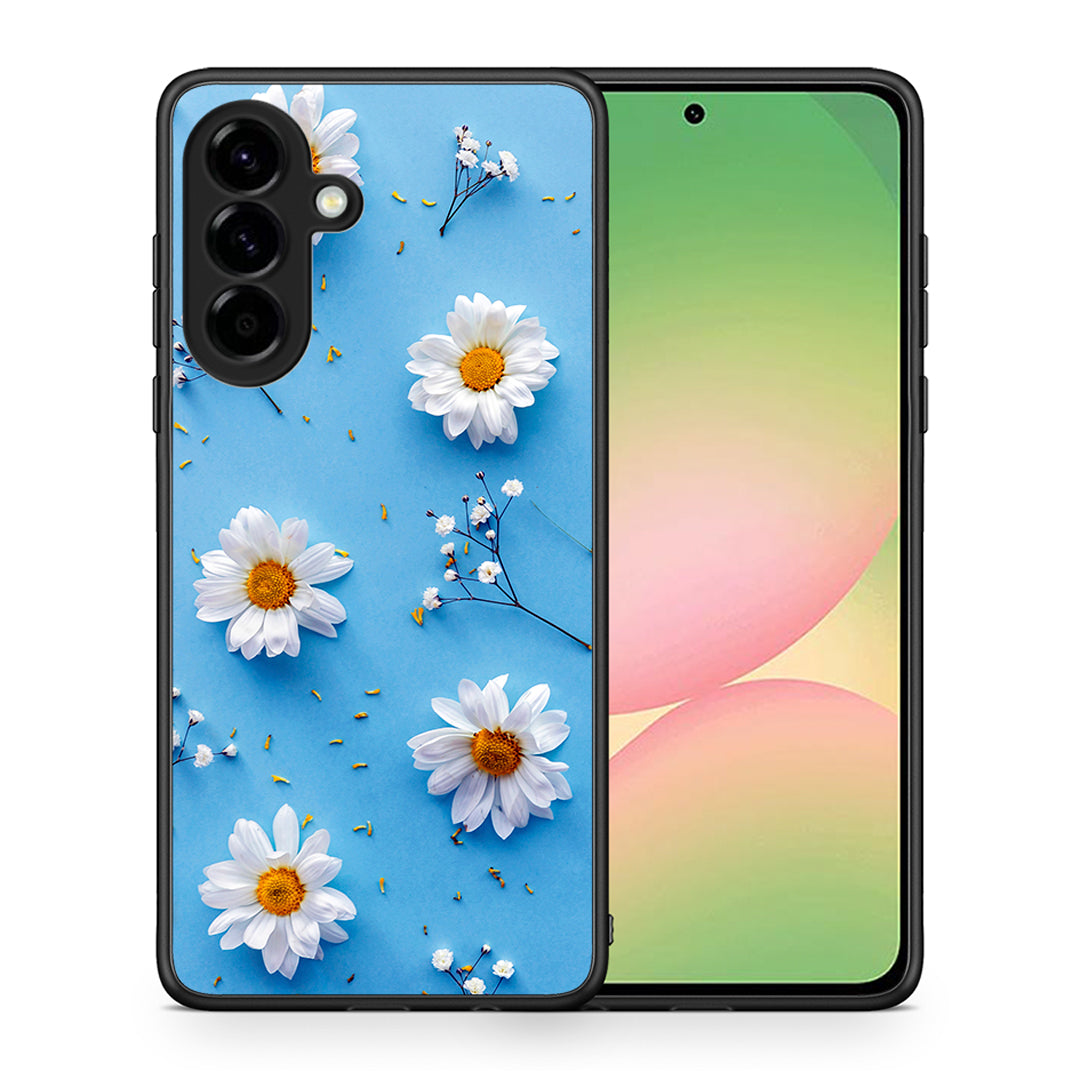 Θήκη Samsung Galaxy A56 Real Daisies από τη Smartfits με σχέδιο στο πίσω μέρος και μαύρο περίβλημα | Samsung Galaxy A56 Real Daisies case with colorful back and black bezels