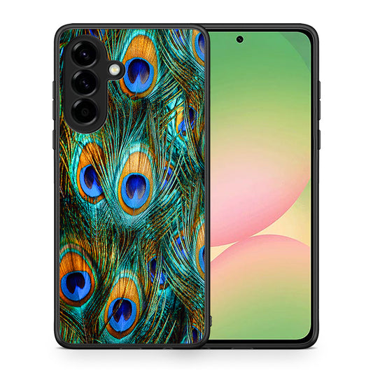 Θήκη Samsung Galaxy A56 Real Peacock Feathers από τη Smartfits με σχέδιο στο πίσω μέρος και μαύρο περίβλημα | Samsung Galaxy A56 Real Peacock Feathers case with colorful back and black bezels