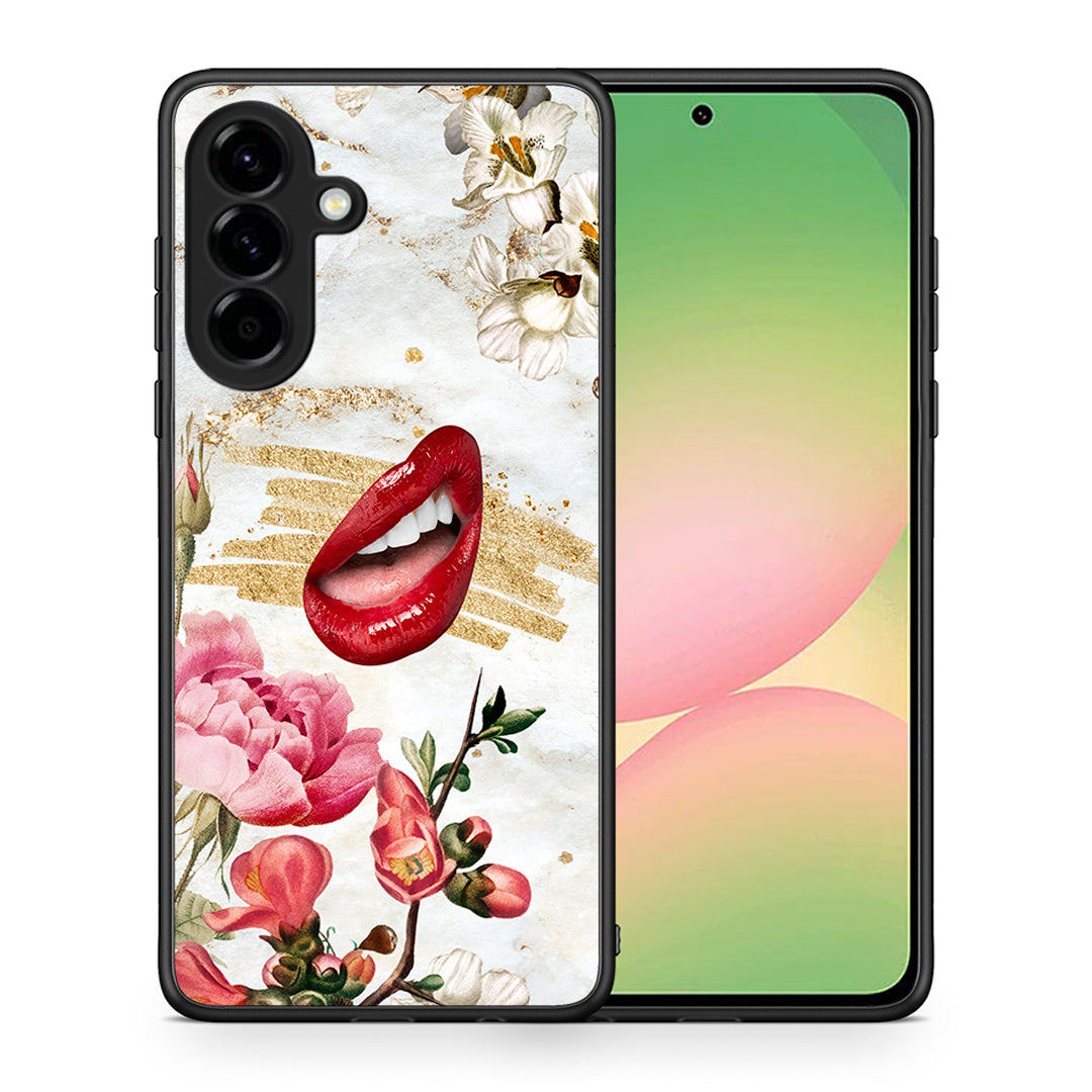 Θήκη Samsung Galaxy A56 Red Lips από τη Smartfits με σχέδιο στο πίσω μέρος και μαύρο περίβλημα | Samsung Galaxy A56 Red Lips case with colorful back and black bezels