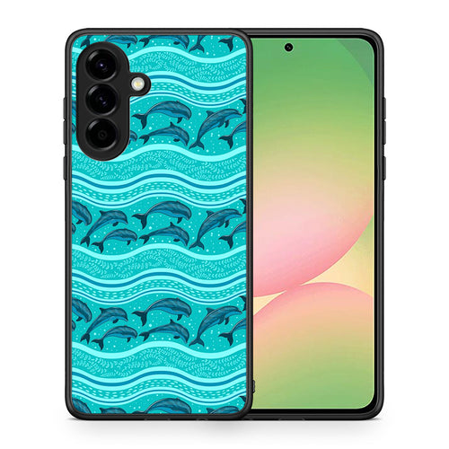 Θήκη Samsung Galaxy A56 Swimming Dolphins από τη Smartfits με σχέδιο στο πίσω μέρος και μαύρο περίβλημα | Samsung Galaxy A56 Swimming Dolphins case with colorful back and black bezels