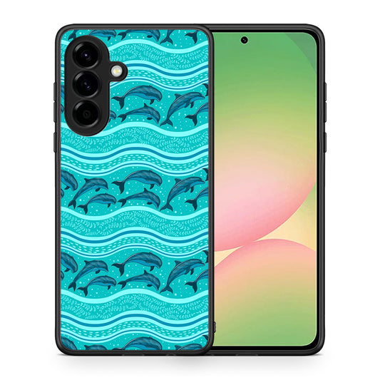 Θήκη Samsung Galaxy A56 Swimming Dolphins από τη Smartfits με σχέδιο στο πίσω μέρος και μαύρο περίβλημα | Samsung Galaxy A56 Swimming Dolphins case with colorful back and black bezels