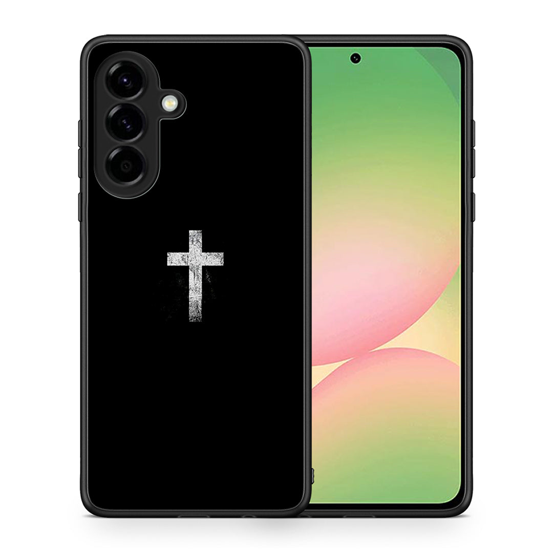 Θήκη Samsung Galaxy A56 White Cross από τη Smartfits με σχέδιο στο πίσω μέρος και μαύρο περίβλημα | Samsung Galaxy A56 White Cross case with colorful back and black bezels