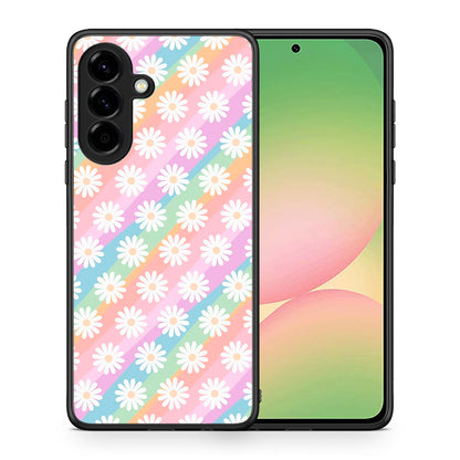 Θήκη Samsung Galaxy A56 White Daisies από τη Smartfits με σχέδιο στο πίσω μέρος και μαύρο περίβλημα | Samsung Galaxy A56 White Daisies case with colorful back and black bezels