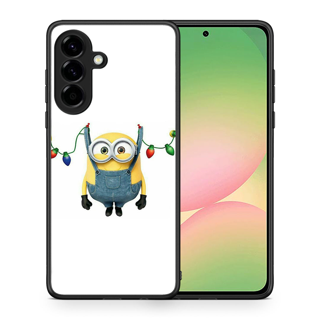 Θήκη Samsung Galaxy A56 Xmas Minion Lights από τη Smartfits με σχέδιο στο πίσω μέρος και μαύρο περίβλημα | Samsung Galaxy A56 Xmas Minion Lights case with colorful back and black bezels
