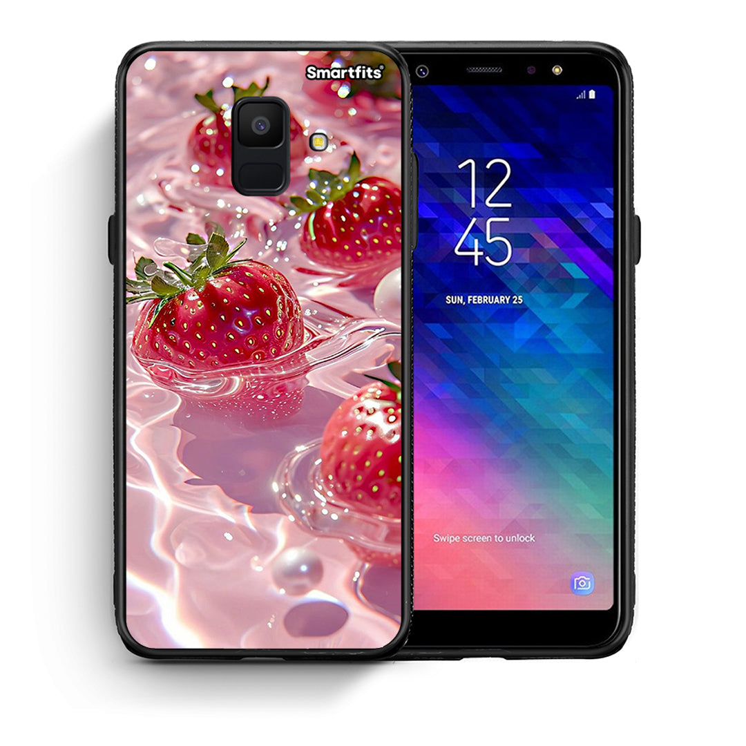 Θήκη Samsung A6 2018 Juicy Strawberries από τη Smartfits με σχέδιο στο πίσω μέρος και μαύρο περίβλημα | Samsung A6 2018 Juicy Strawberries case with colorful back and black bezels