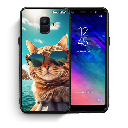 Θήκη Samsung A6 2018 Summer Cat από τη Smartfits με σχέδιο στο πίσω μέρος και μαύρο περίβλημα | Samsung A6 2018 Summer Cat case with colorful back and black bezels