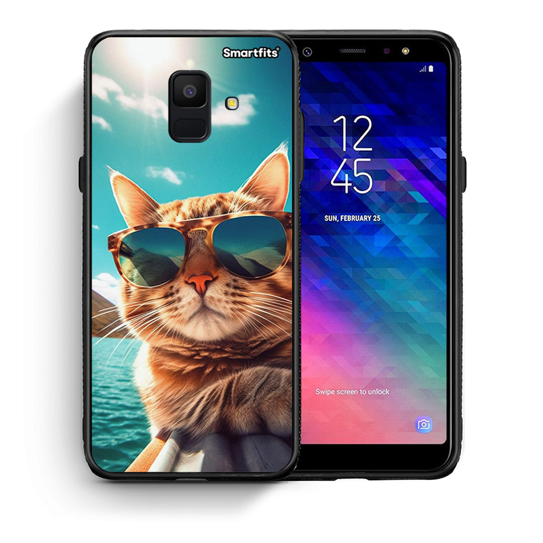 Θήκη Samsung A6 2018 Summer Cat από τη Smartfits με σχέδιο στο πίσω μέρος και μαύρο περίβλημα | Samsung A6 2018 Summer Cat case with colorful back and black bezels