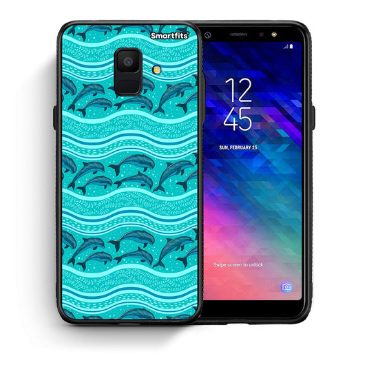 Θήκη Samsung A6 2018 Swimming Dolphins από τη Smartfits με σχέδιο στο πίσω μέρος και μαύρο περίβλημα | Samsung A6 2018 Swimming Dolphins case with colorful back and black bezels