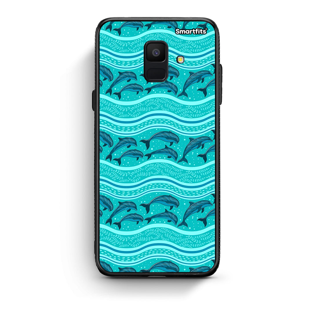 samsung A6 Swimming Dolphins θήκη από τη Smartfits με σχέδιο στο πίσω μέρος και μαύρο περίβλημα | Smartphone case with colorful back and black bezels by Smartfits