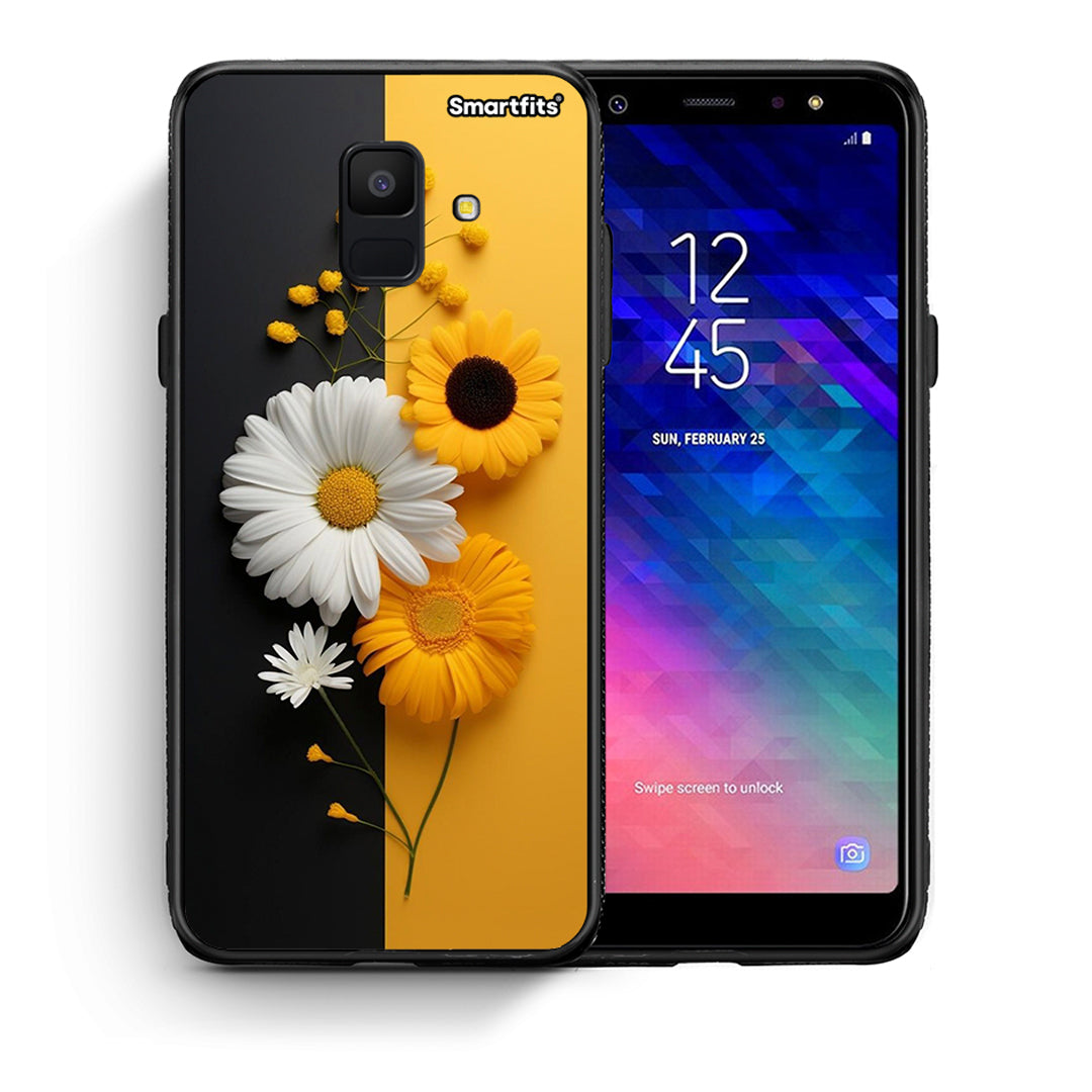 Θήκη Samsung A6 2018 Yellow Daisies από τη Smartfits με σχέδιο στο πίσω μέρος και μαύρο περίβλημα | Samsung A6 2018 Yellow Daisies case with colorful back and black bezels