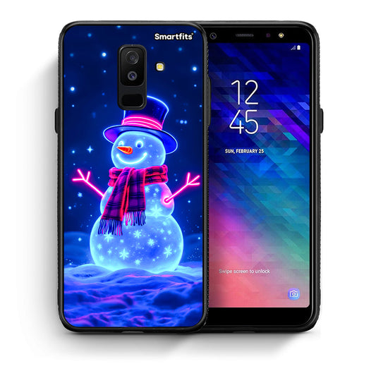 Θήκη Samsung A6+ 2018 Christmas Neon Snowman από τη Smartfits με σχέδιο στο πίσω μέρος και μαύρο περίβλημα | Samsung A6+ 2018 Christmas Neon Snowman case with colorful back and black bezels