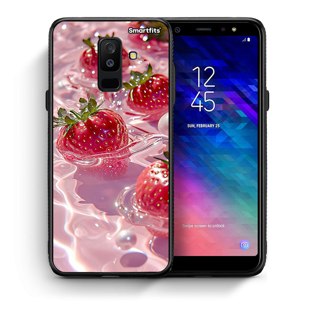 Θήκη Samsung A6+ 2018 Juicy Strawberries από τη Smartfits με σχέδιο στο πίσω μέρος και μαύρο περίβλημα | Samsung A6+ 2018 Juicy Strawberries case with colorful back and black bezels