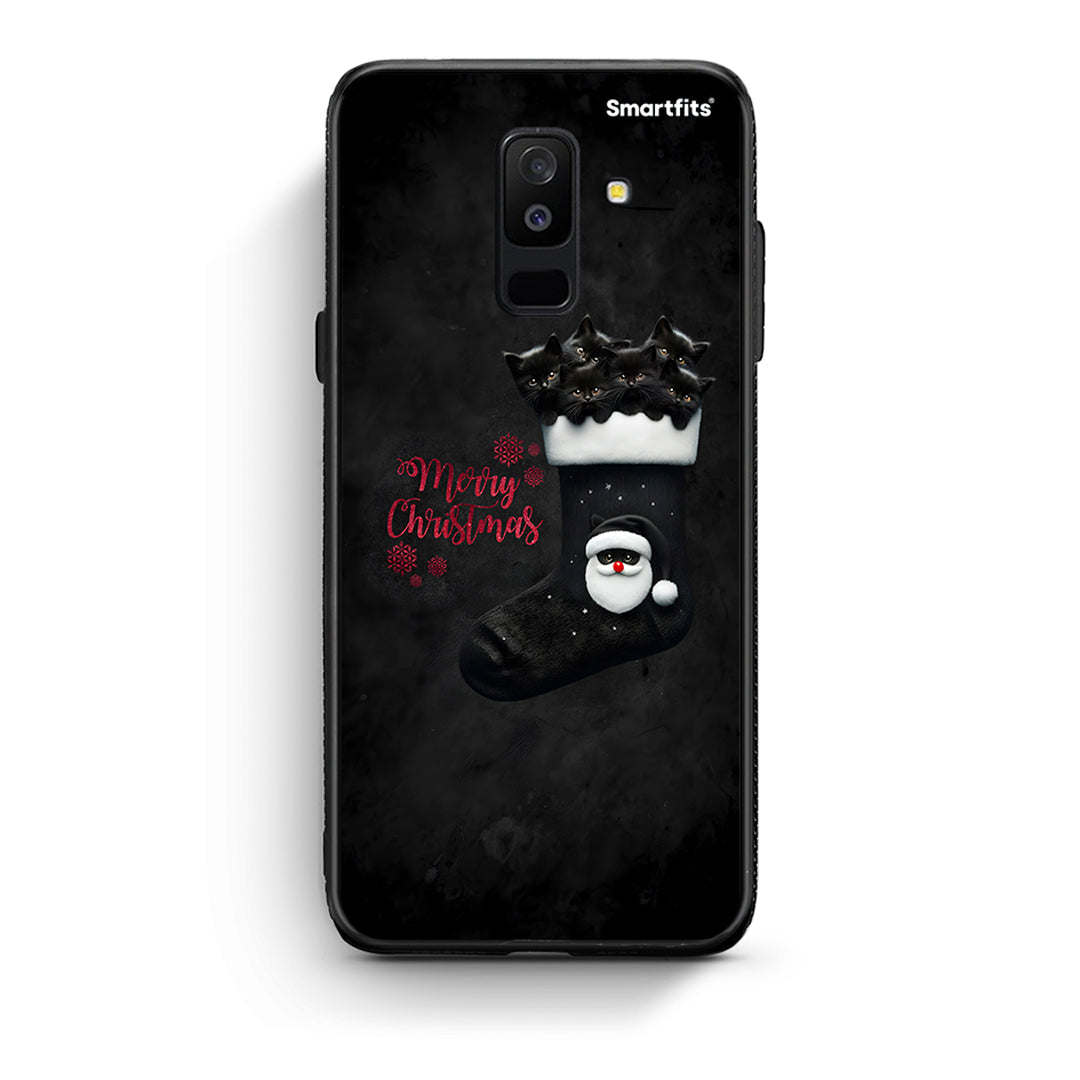samsung A6 Plus Merry Cat Christmas θήκη από τη Smartfits με σχέδιο στο πίσω μέρος και μαύρο περίβλημα | Smartphone case with colorful back and black bezels by Smartfits