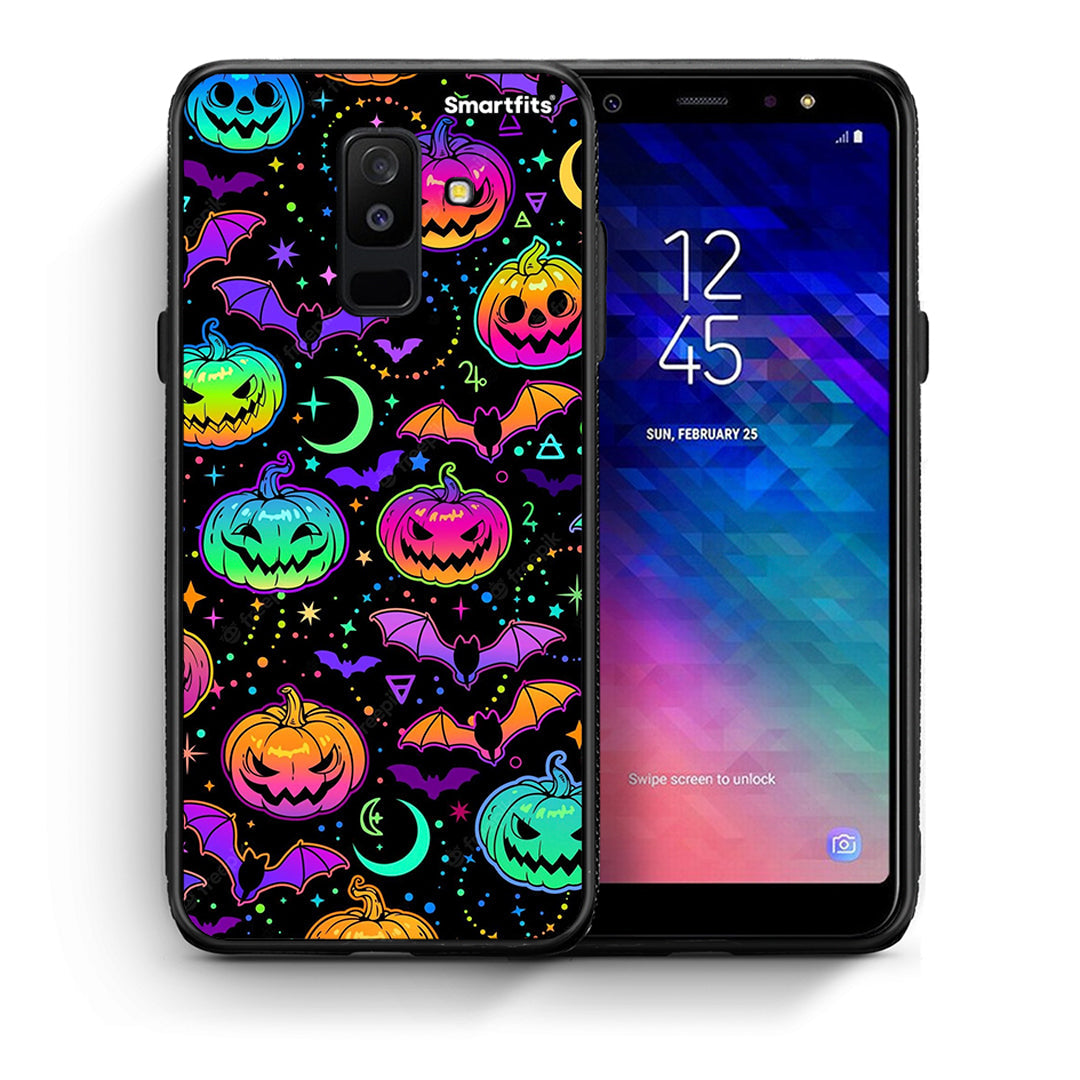 Θήκη Samsung A6+ 2018 Neon Halloween από τη Smartfits με σχέδιο στο πίσω μέρος και μαύρο περίβλημα | Samsung A6+ 2018 Neon Halloween case with colorful back and black bezels