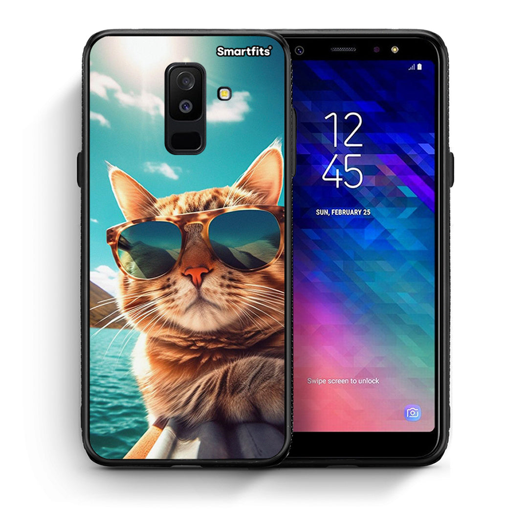 Θήκη Samsung A6+ 2018 Summer Cat από τη Smartfits με σχέδιο στο πίσω μέρος και μαύρο περίβλημα | Samsung A6+ 2018 Summer Cat case with colorful back and black bezels