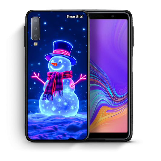 Θήκη Samsung A7 2018 Christmas Neon Snowman από τη Smartfits με σχέδιο στο πίσω μέρος και μαύρο περίβλημα | Samsung A7 2018 Christmas Neon Snowman case with colorful back and black bezels