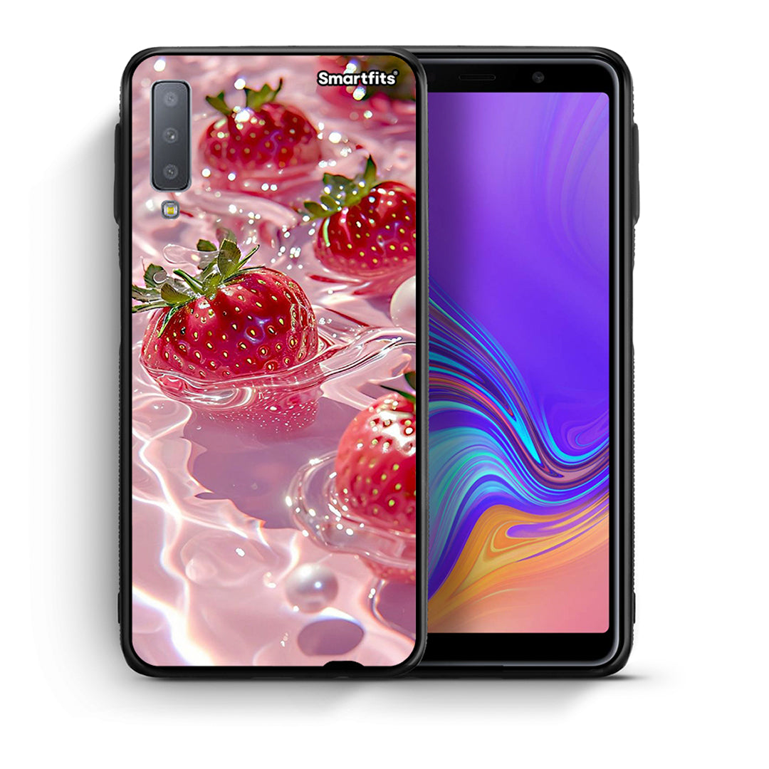 Θήκη Samsung A7 2018 Juicy Strawberries από τη Smartfits με σχέδιο στο πίσω μέρος και μαύρο περίβλημα | Samsung A7 2018 Juicy Strawberries case with colorful back and black bezels