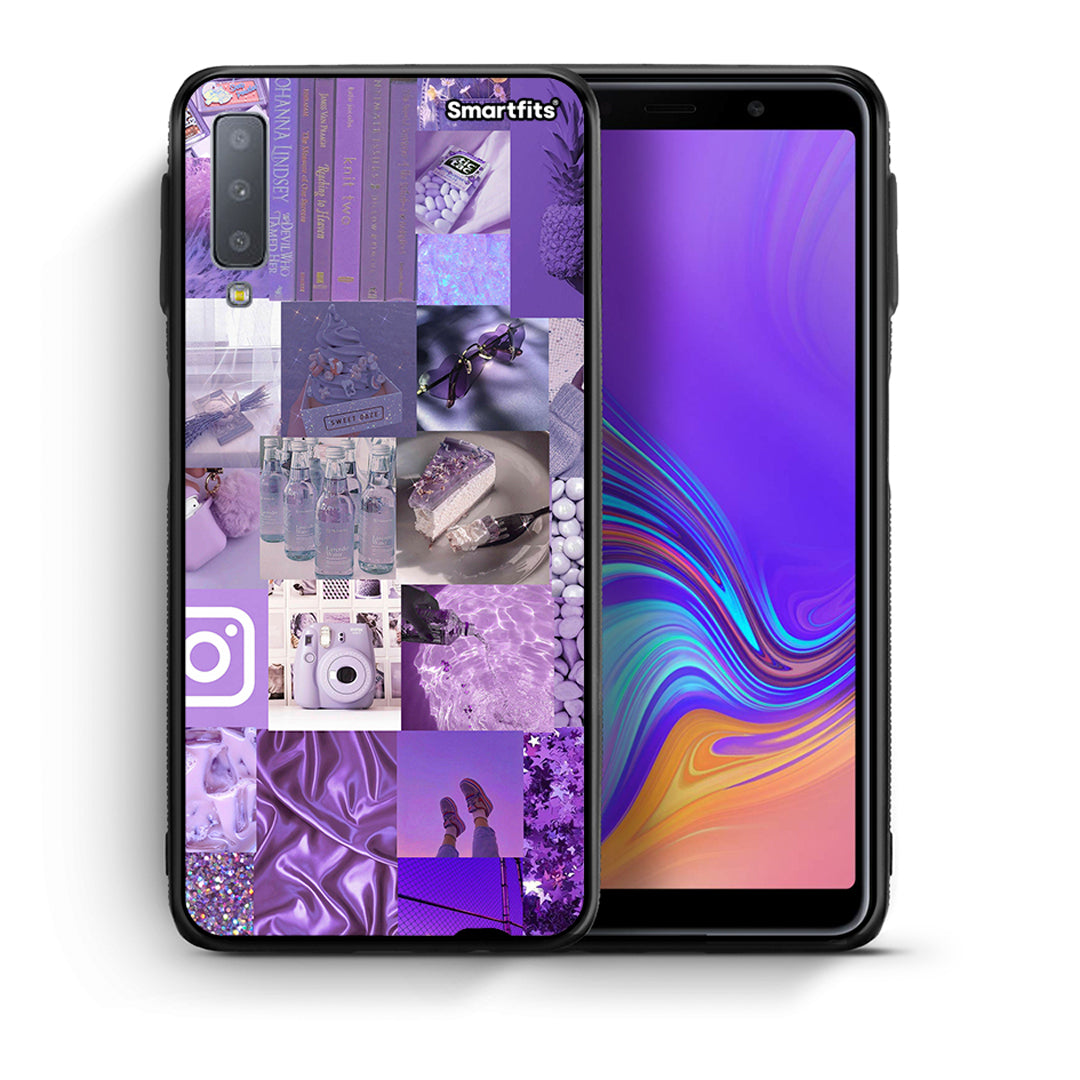 Θήκη Samsung A7 2018 Purple Aesthetic Collage από τη Smartfits με σχέδιο στο πίσω μέρος και μαύρο περίβλημα | Samsung A7 2018 Purple Aesthetic Collage case with colorful back and black bezels