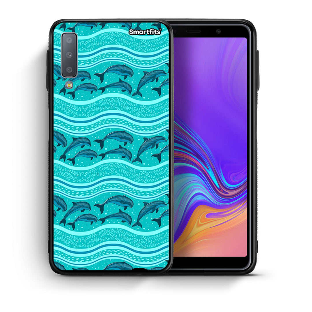 Θήκη Samsung A7 2018 Swimming Dolphins από τη Smartfits με σχέδιο στο πίσω μέρος και μαύρο περίβλημα | Samsung A7 2018 Swimming Dolphins case with colorful back and black bezels