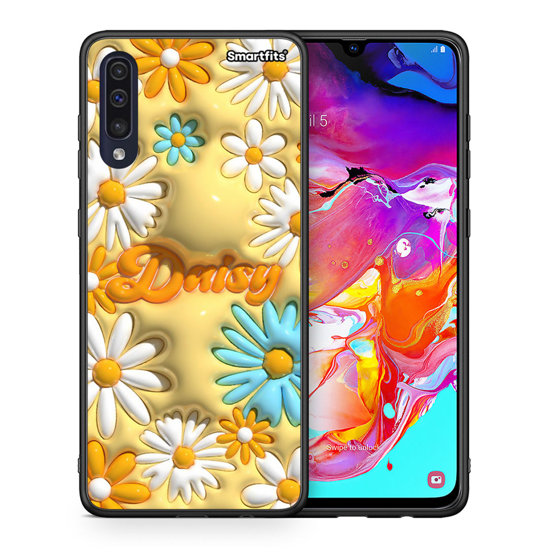 Θήκη Samsung A70 Bubble Daisies από τη Smartfits με σχέδιο στο πίσω μέρος και μαύρο περίβλημα | Samsung A70 Bubble Daisies case with colorful back and black bezels