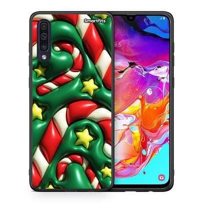 Θήκη Samsung A70 Christmas Bubbles από τη Smartfits με σχέδιο στο πίσω μέρος και μαύρο περίβλημα | Samsung A70 Christmas Bubbles case with colorful back and black bezels