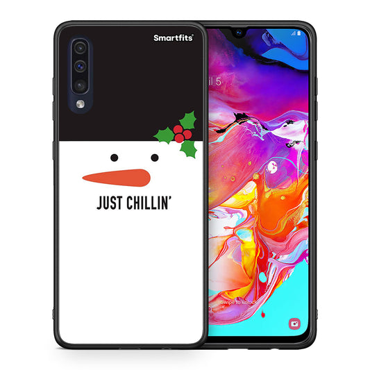 Θήκη Samsung A70 Christmas Chillin από τη Smartfits με σχέδιο στο πίσω μέρος και μαύρο περίβλημα | Samsung A70 Christmas Chillin case with colorful back and black bezels