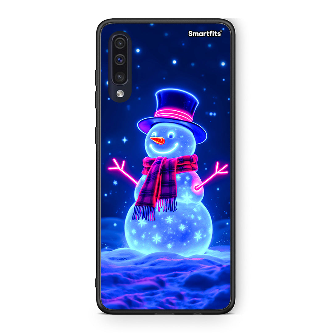 Samsung A70 Christmas Neon Snowman θήκη από τη Smartfits με σχέδιο στο πίσω μέρος και μαύρο περίβλημα | Smartphone case with colorful back and black bezels by Smartfits