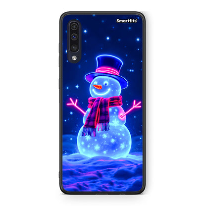 Samsung A70 Christmas Neon Snowman θήκη από τη Smartfits με σχέδιο στο πίσω μέρος και μαύρο περίβλημα | Smartphone case with colorful back and black bezels by Smartfits