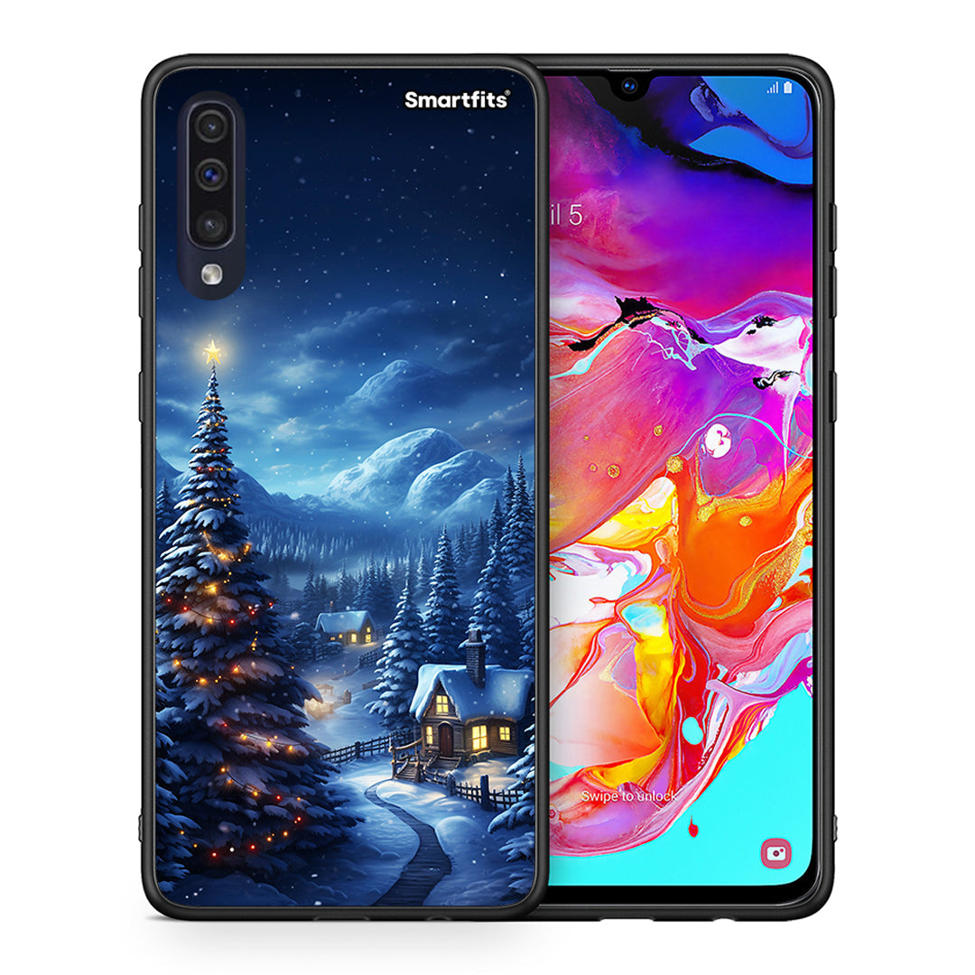Θήκη Samsung A70 Christmas Scenery από τη Smartfits με σχέδιο στο πίσω μέρος και μαύρο περίβλημα | Samsung A70 Christmas Scenery case with colorful back and black bezels