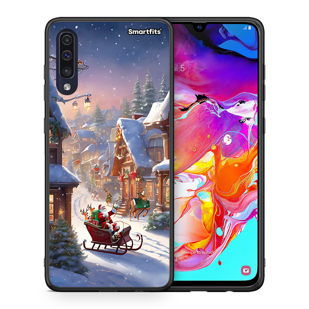 Θήκη Samsung A70 Christmas Snow από τη Smartfits με σχέδιο στο πίσω μέρος και μαύρο περίβλημα | Samsung A70 Christmas Snow case with colorful back and black bezels