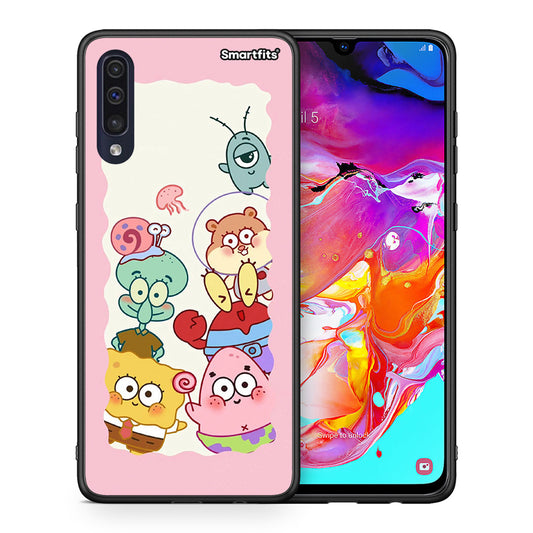 Θήκη Samsung A70 Cute Companion από τη Smartfits με σχέδιο στο πίσω μέρος και μαύρο περίβλημα | Samsung A70 Cute Companion case with colorful back and black bezels