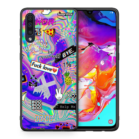 Θήκη Samsung A70 Game Over από τη Smartfits με σχέδιο στο πίσω μέρος και μαύρο περίβλημα | Samsung A70 Game Over case with colorful back and black bezels