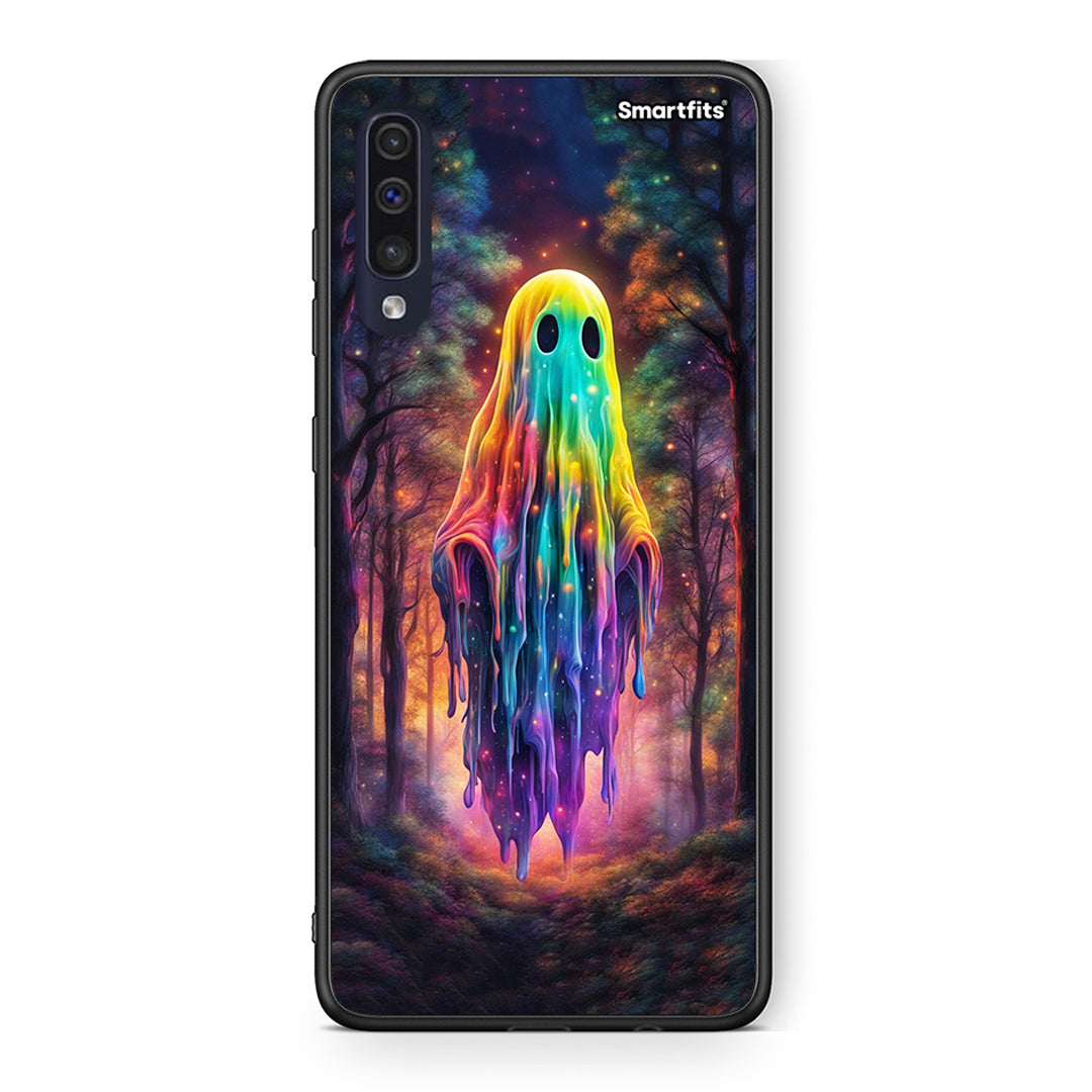 Samsung A70 Halloween Ghost θήκη από τη Smartfits με σχέδιο στο πίσω μέρος και μαύρο περίβλημα | Smartphone case with colorful back and black bezels by Smartfits