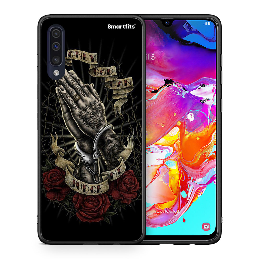 Θήκη Samsung A70 Judge By God από τη Smartfits με σχέδιο στο πίσω μέρος και μαύρο περίβλημα | Samsung A70 Judge By God case with colorful back and black bezels